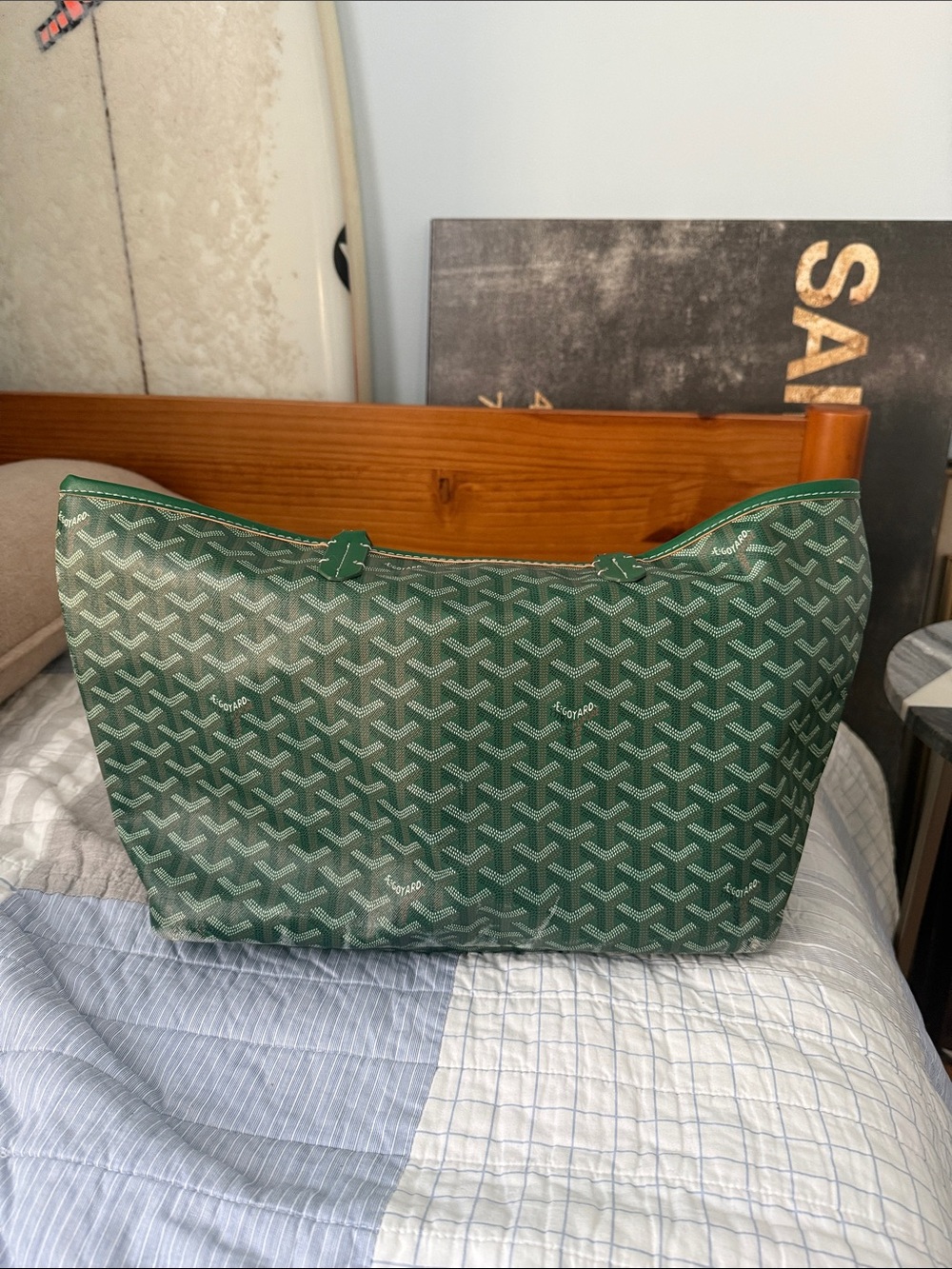 Goyard Green Chevron Shoulder Tote